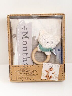 DREAMGRO Growing with Love Milestone Set Baby Photography Props Swaddle Bear NWT